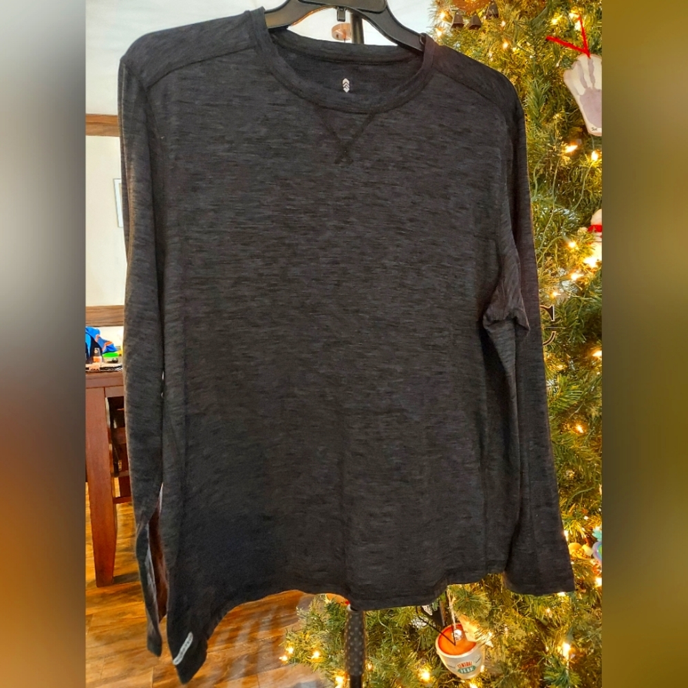 Jet Black - Free Country Men's Brushed Soft Melange Crew Neck Long Sleeve Active